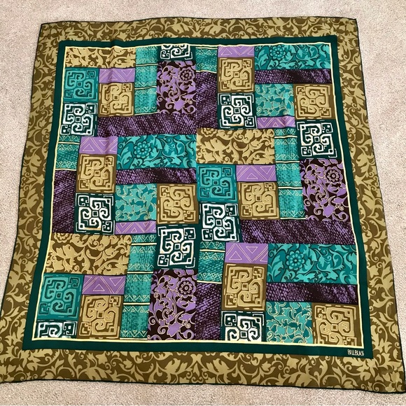 Bill Blass gorgeous silk scarf with gold embellishments. Like new. 32x35” - Picture 3 of 5